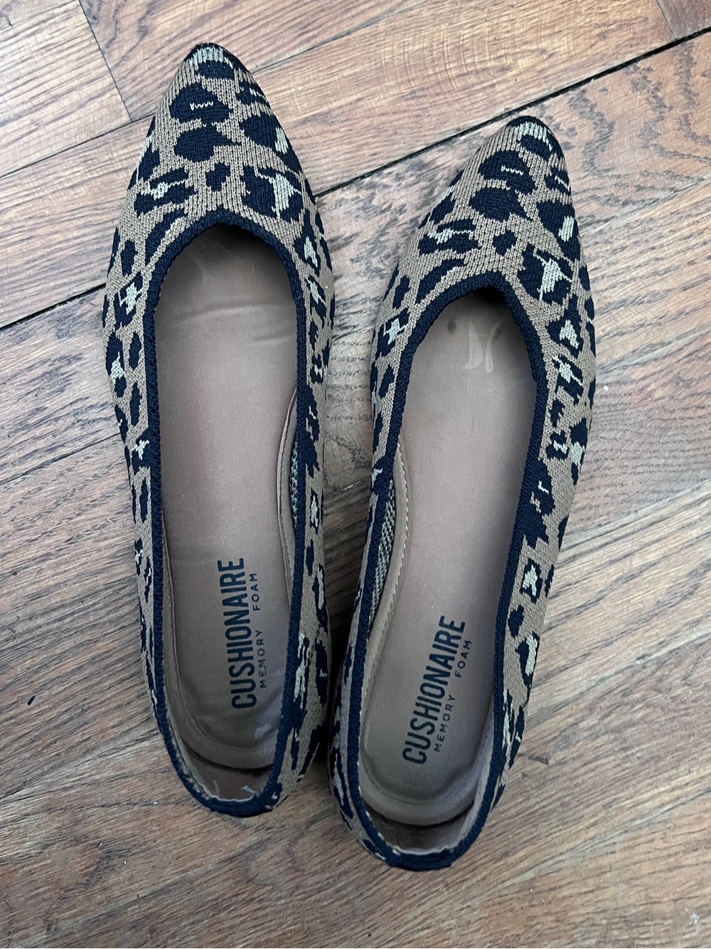 Leopard Print Knit Pointed Toe Ballet Flats like Rothy’s